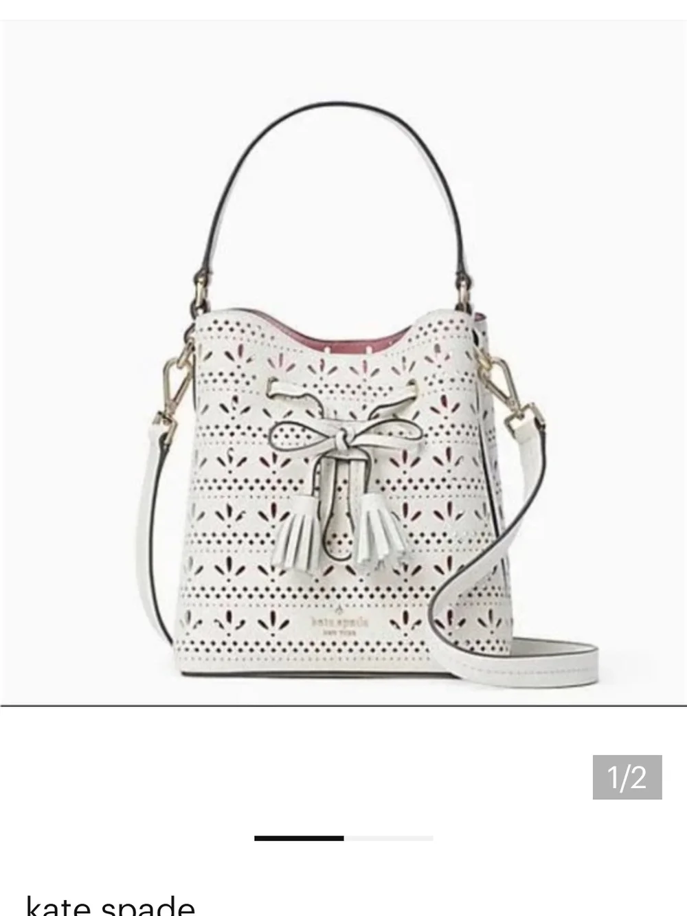 Kate Spade White Perforated Leather Tassel Mini Bucket Bag NWOT